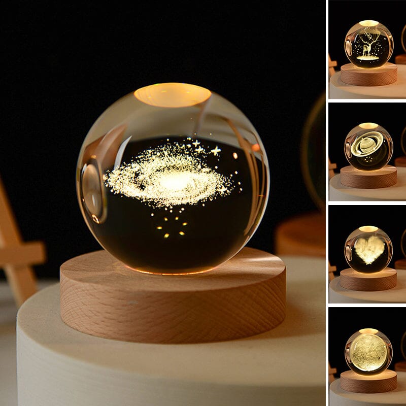 3D Crystal Ball Night Light With Wood Base